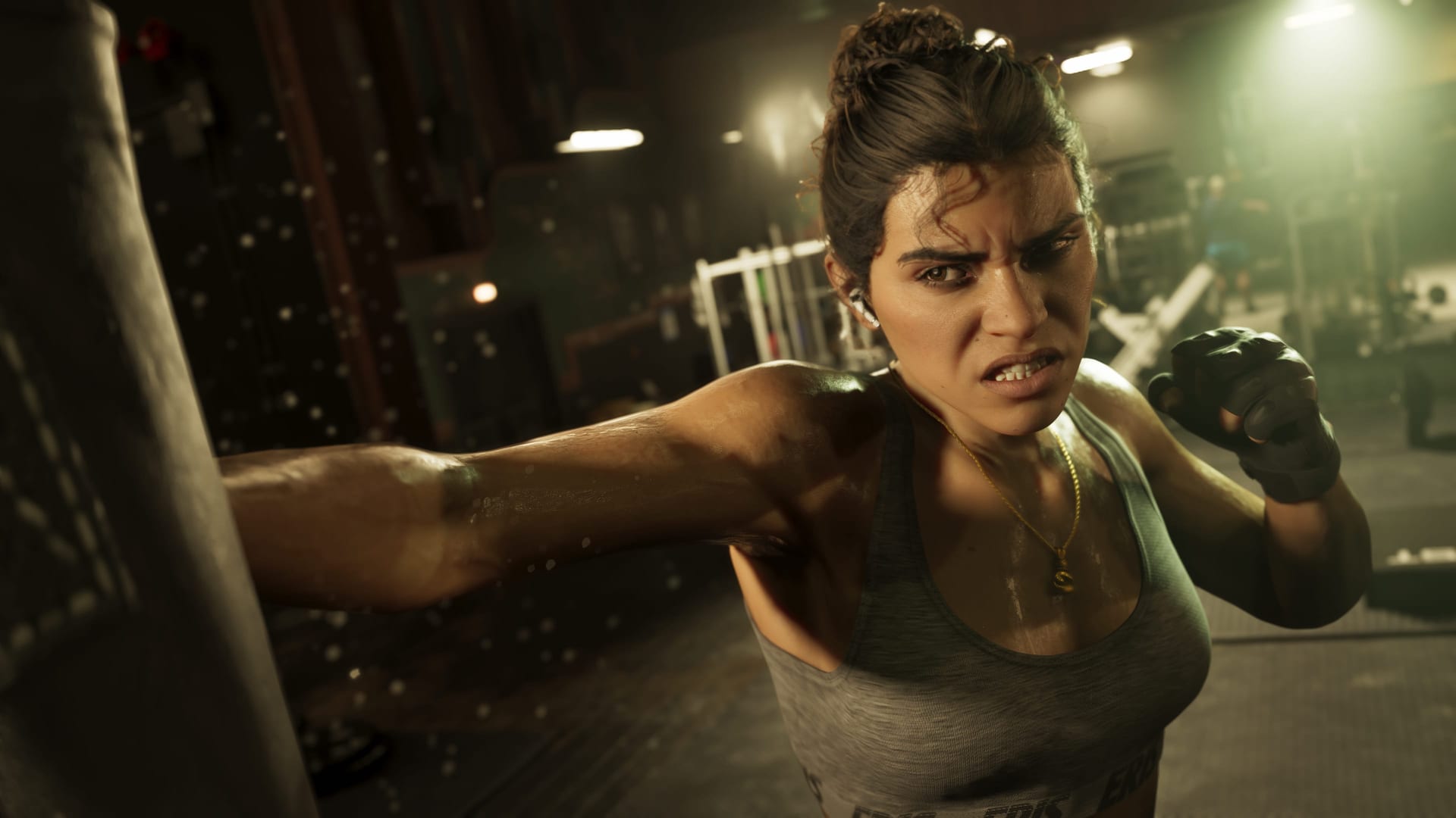 Lucia Caminos training in the Leonida Penitentiary gym in official GTA VI media